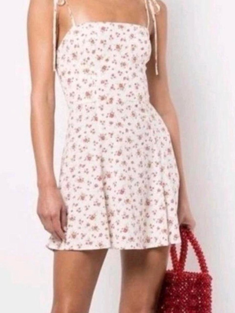 Reformation White Mini Dress with red Floral Print